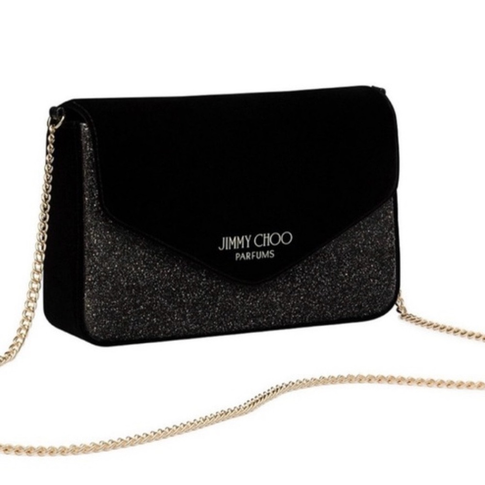 Jimmy Choo Parfums Black Shimmer Gold Chain Women's Bag Clutch Snap Closure New